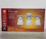 Portfolio 3-LIGHT Brushed Nickel Vanity W/ Frosted Glass Shades New. Fixed Price $14.00.