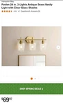 Hampton Bay Pavlen 24IN 3-LIGHTS Antique Brass Vanity W/ Clear Glass Shade. Fixed Price $29.95.