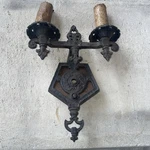 Antique Metal Dual Candle Style Electric Wall Light Cloth Cord Doesn't Work. Fixed Price $99.00.
