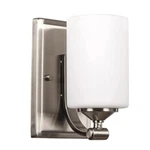 Hampton Bay 1-LIGHT Brushed Nickel Wall Sconce With Frosted Opal Glass Shade.. Fixed Price $35.87.
