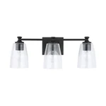 Capital Lighting Myles 3-LIGHT Vanity, Matte Black/clear Seeded 140931MB-506. Fixed Price $220.00.