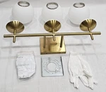 New Bathroom Vanity 3 Lights Fixtures Brushed Brass Milk White Globe Gl.... Fixed Price $65.00.