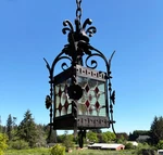 27" French Antique Gothic Iron & Stained Glass Hanging Chandelier/pendant Lamp. Fixed Price $1175.00.
