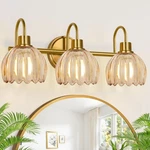 3 Meybiok Brushed Gold Vanity Lights For Bathroom Fixtures Ribbed *new*. Fixed Price $44.99.