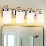 Jazava Milk Glass 4-LIGHT Vanity Fixture, Brushed Nickel Bathroom Wall Sco. Fixed Price $169.98.