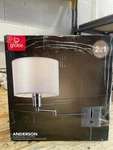 Anderson 1-LIGHT Plug-in Or Hardwire Wall Sconce, Brushed Steel, White Fabric. Fixed Price $20.99.