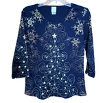 Jess & Jane Small Christmas Star Top Black Nwt 3/4 Sleeve V-neck Cotton. Fixed Price $45.00.