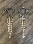 Large Iron Wall Sconce 3 Arms Candle Light Pair 2 Silver Finish Studio Home. Fixed Price $200.00.