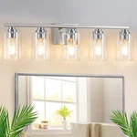 5-LIGHT Bathroom Vanity Fixture, 31" Modern Nickel & Clear Glass Design. Fixed Price $133.48.
