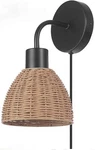 Globe Electric 1 Light Matte Black Plug In/hardwire Wall Sconce Wicker Rattan. Fixed Price $45.00.