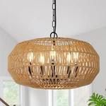Stepeak Large Farmhouse Chandelier Fixtures, 5-LIGHTS Boho Rattan Pendant. Fixed Price $89.99.