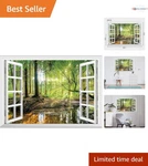 Fake Window Wall Mural Vinyl Jungle Forest Faux Decals 48X32. Fixed Price $40.99.