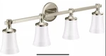 Moen YB0364NL Flara Bathroom Vanity 4-LIGHT Frosted Glass Polished Nickel. Fixed Price $215.00.