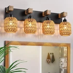 4 Light Bathroom Vanity Fixtures,rustic Style Wood Wall Sconce.... Fixed Price $181.78.