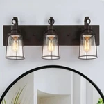 Uolfin 628V7EV7JNB4049 Farmhouse Rustic Black Vanity Light, Seeded Glass Shades. Fixed Price $54.99.
