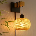 Farmhouse Rattan Plug In Wall Sconces, Rustic Hand-woven Bamboo Shade & Wood .... Fixed Price $73.89.