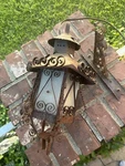 Vintage Spanish Revival Wrought Iron Outdoor Lantern Wall Bracket Scroll Glass. Fixed Price $174.99.
