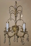 Vtg Hollywood Regency Italy Gold Gilt Wall Sconce Light Fixtures Crystal Drops. Fixed Price $127.49.