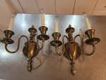 2 Antique Heavy Cast Solid Brass Flame Top Wall Sconces Urn Vase Shape Light. Fixed Price $141.27.