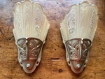 Pair Antique Lightolier Slip Shade Wall Sconces Original Art Deco C1930 Lighting. Fixed Price $950.00.