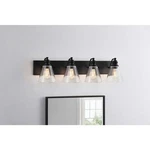 Hampton Bay Manor 33" 4-LIGHT Matte Black Bathroom Vanity Clear Glass. Fixed Price $53.99.