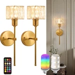 Crystal Battery Operated Wall Sconces Set Of Two, Gold Wireless Light Wi.... Fixed Price $126.99.