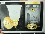 Vtg Hampton Bay Polished Brass Wall Sconces Frosted Opal Bnib Sku 255716. Fixed Price $49.49.