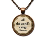 All The World's Stage Shakespeare Quote Handmade Round Glass Pendant Necklaces. Fixed Price $17.25.