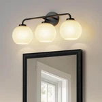 Yansun 23 In. 3-LIGHT Black Vanity With Globe Milk White Glass Shades. Fixed Price $35.99.