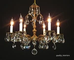Antique 6 Arm Light Dark Patina Swanky Brass Cut Lead Glass Crystal Chandelier. Fixed Price $795.00.