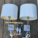 Lot Of 2 Ikea Alang White Woven Shade Wall Lamps Silver Base 101.757.11. Fixed Price $64.99.