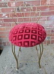 Vintage Gold Wrought Iron Vanity Chair Velvet Seat Geometric Upholstered. Fixed Price $112.49.