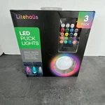 Litehaus 3 Pack Led Puck Lights Multicolor White Wireless Remote Battery Pwr. Fixed Price $22.88.