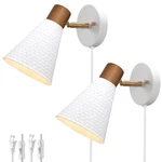 White Plug In Wall Sconces Set Of 2, Modern Light With Cord, Woo.... Fixed Price $89.99.