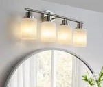24.4 In. 4-LIGHT Wall Vanity Fixture Sand Nickel W/ Frosted Glass Shades. Fixed Price $21.80.