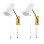 Claxy Modern Gold Plug-in Wall Sconce Linen Swing Arm Lamp. Fixed Price $98.99.