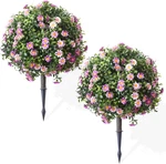 Set Of 2 Uv Resistant Artificial Boxwood Topiary Balls - Purple Daisy. Fixed Price $131.99.