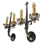 Antique Pair Gothic Wrought Iron Brass Sconce Lights, 1920S, Hand Forged. Fixed Price $895.00.