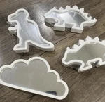 Set Of 4 Kids Accent Mirrors Dinosaur And Cloud Shapes White Framed Wall Decor.. Fixed Price $25.87.
