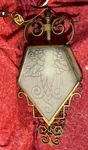 Antique Art Deco Wrought Iron Metal Frosted Glass Chandelier Lamp Light Fixture. Fixed Price $396.00.