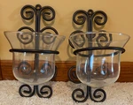 Wrought Iron Swirled Wall Sconces W/glass Candle Holders, 2 - Rustic Decor 9". Fixed Price $24.00.