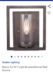 Golden Lighting 6068-1W Bronze Marco 1-LIGHT 7"W Wall Sconce. Fixed Price $37.59.