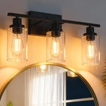 Melucee Bathroom Vanity Fixtures 3 Lights Wall Sconce Black With Clear .... Fixed Price $143.72.