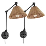 Set Of 2 Wingbo Wall Sconce Rattan Swing Arm Lights. Fixed Price $140.00.