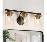 Lnc Modern 21.75"MATTE Black Gold 3-LIGHT Vanity Clear Glass Cylinder Wall. Fixed Price $37.43.