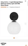 Generation Lighting Orley 6.25 In. Midnight Black Vanity Sconce Milk Glass. Fixed Price $12.99.