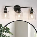 Gepow Bathroom Wall Fixtures 3-LIGHT Black Vanity Clear Glass Shade. Fixed Price $69.00.