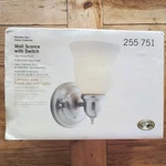 Hampton Bay 1-WALL Sconce With Switch Satin Brushed Nickel Frosted Opal Glass. Fixed Price $25.00.