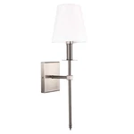 Lamqee 1-LIGHT Satin Nickel Wall Sconce With White Fabric Shade. Fixed Price $13.99.