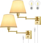 Wall Plug In, Brushed Brass Dimmable Sconces Set Of 2 Swing Arm. Fixed Price $80.99.
